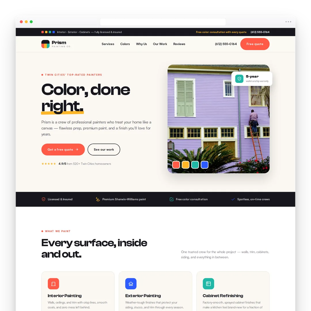 Prism Painting Co website